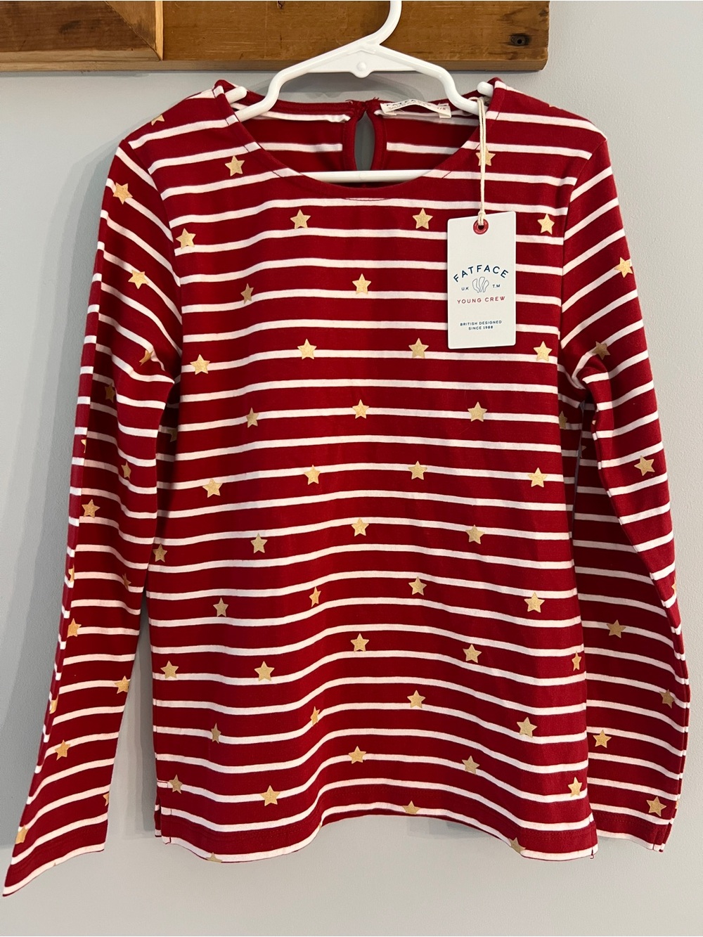 FatFace Young Crew Red Stripe Gold Star Top NWT Kids 7/8 Fourth of July Holiday
